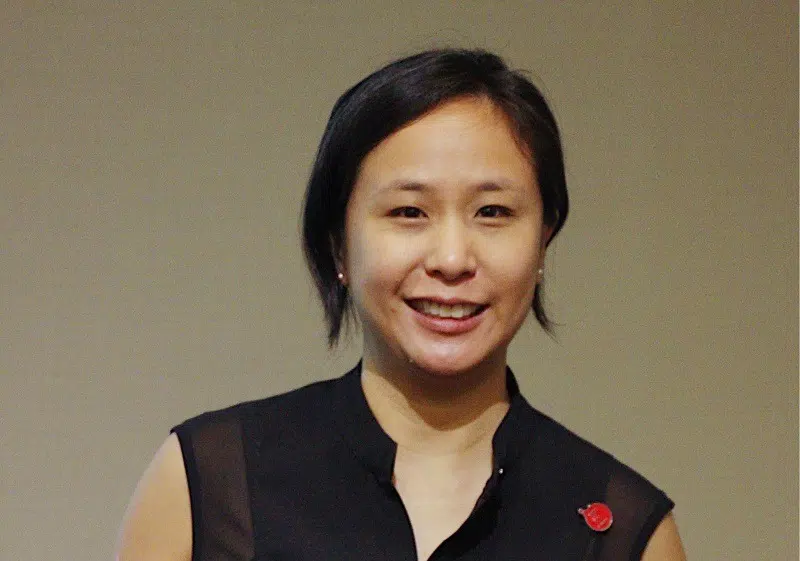 Stephanie Ping in a black sleeveless top