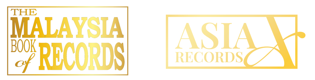 The Malaysia Book of Records and Asia Records, both in gold design with bold typography on a black background.